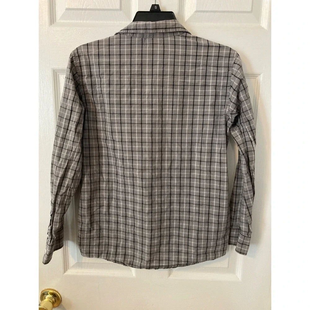 Old Navy Boys XL 14-16 Plaid Button Down Shirt Grey Black Long Sleeve Regular